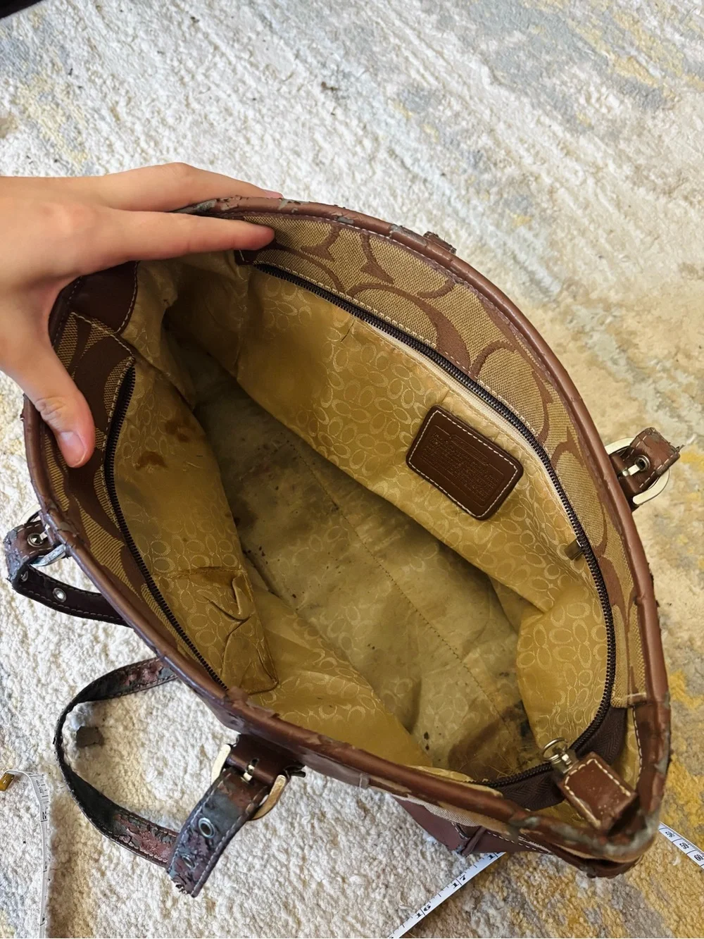 Coach Brown Signature Canvas Tote with Leather Trim